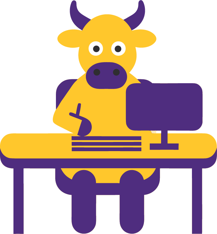 Williams CS purple cow at a computer